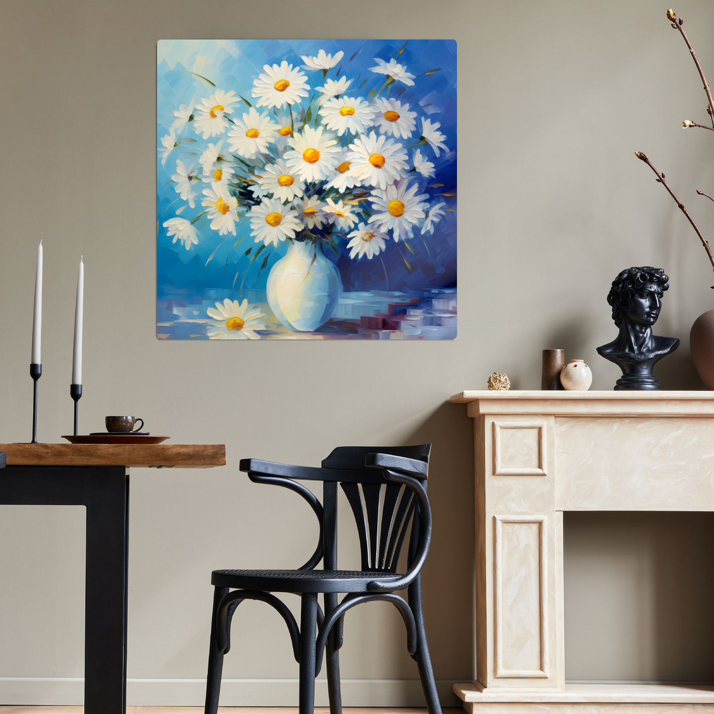 Sunlit Daisies in Blue Premium Square Aluminum Prints