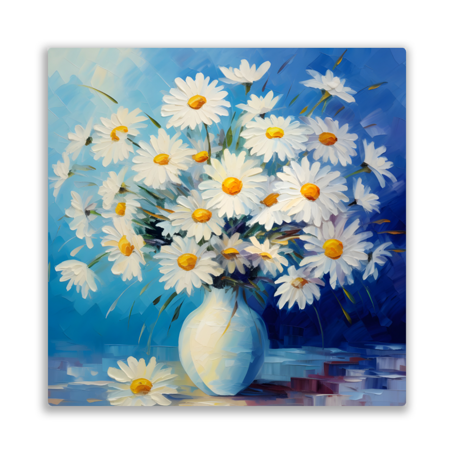 Sunlit Daisies in Blue Premium Square Aluminum Prints