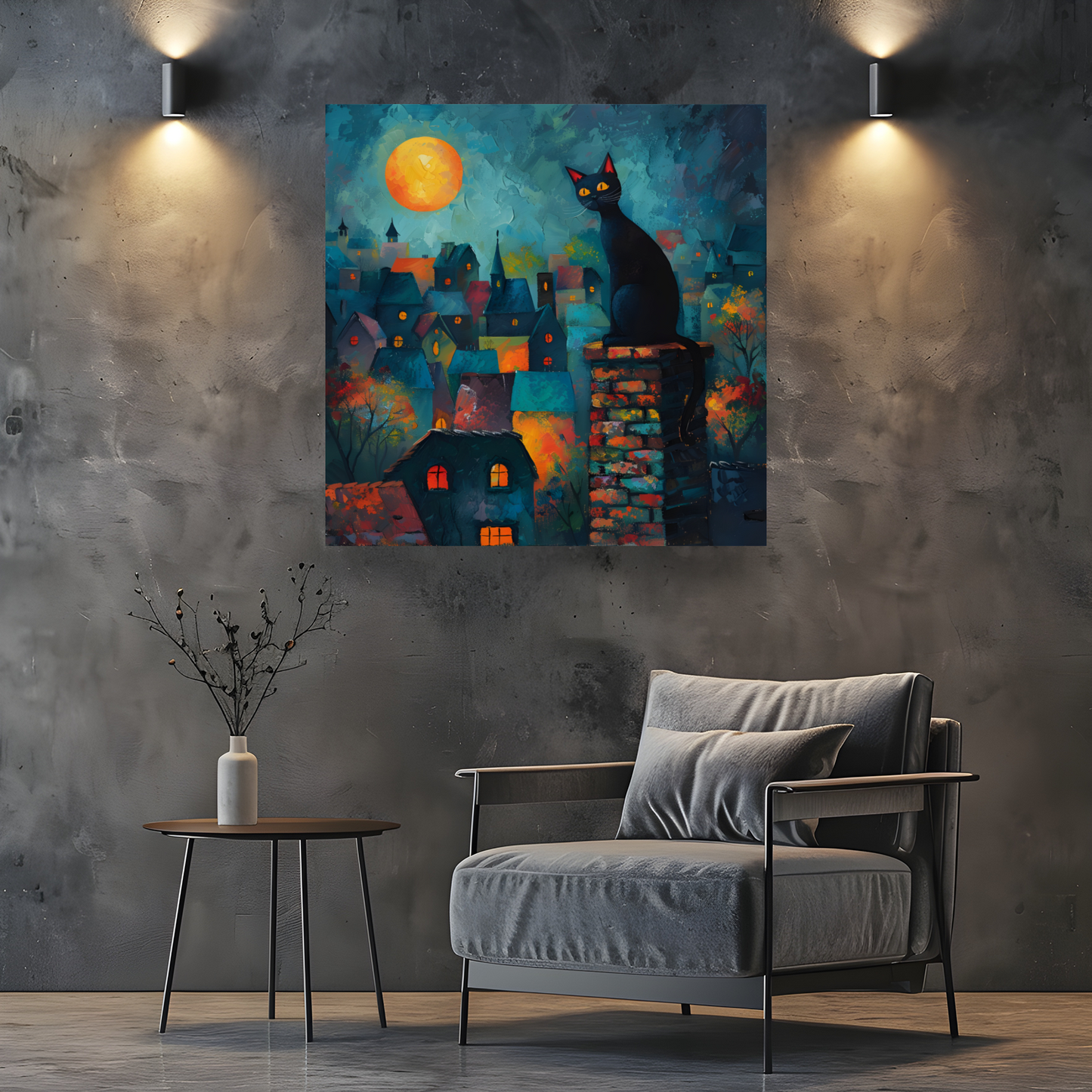 Twilight Over Rooftops  Deluxe Box Square Canvas Prints