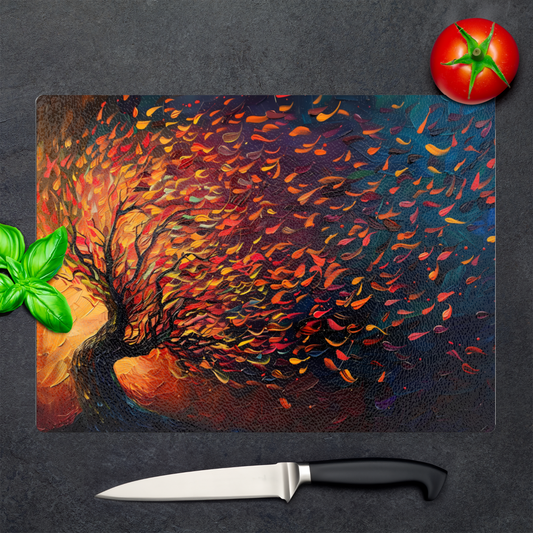 Tree of Life Fiery Elegance Textured Glass Chopping Boards