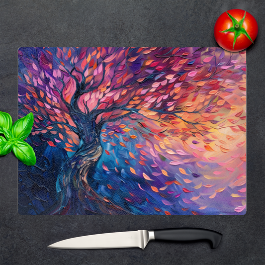 Tree of Life Autumn Glow Textured Glass Chopping Boards