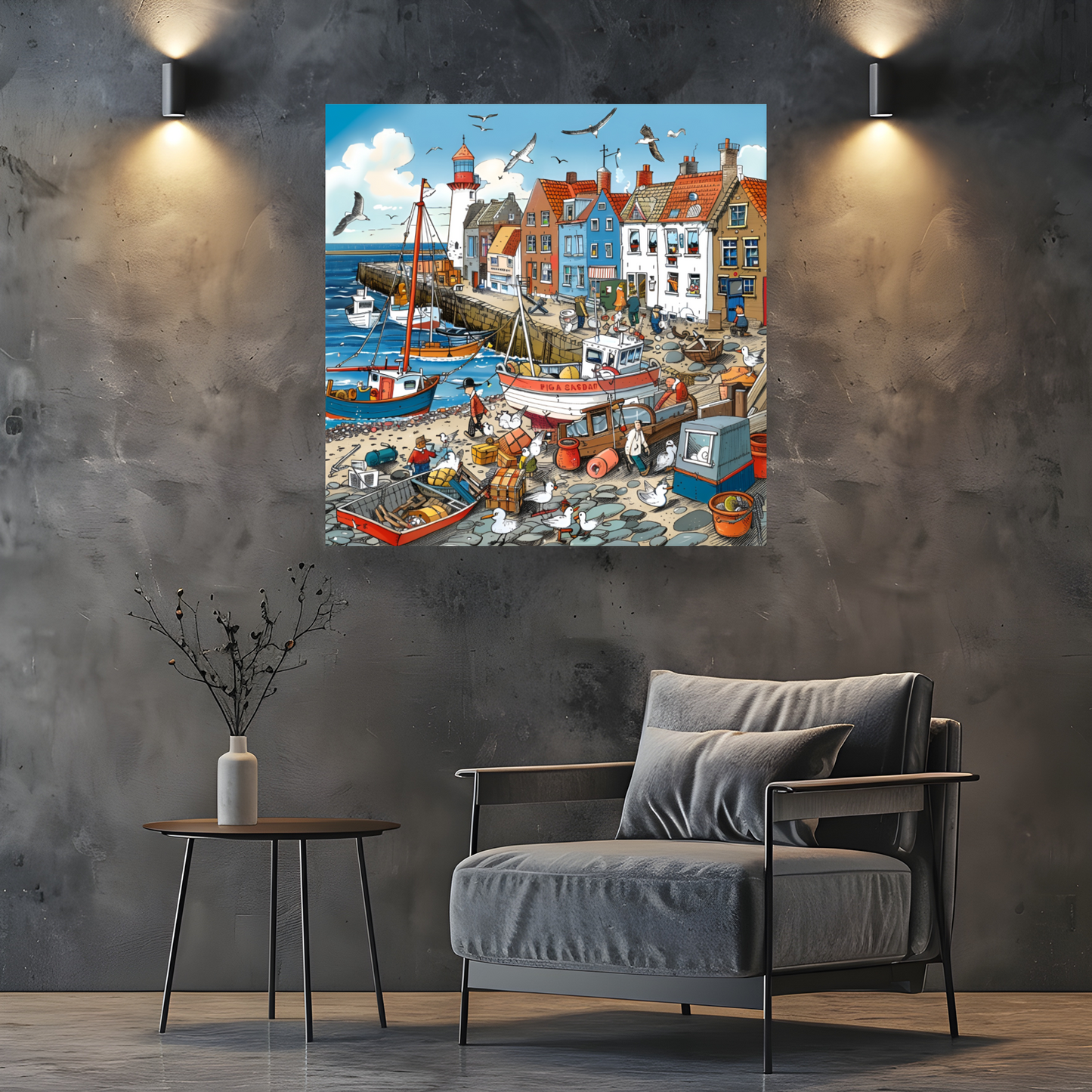 Seaside Harbor Bustle Deluxe Box Canvas Prints Square