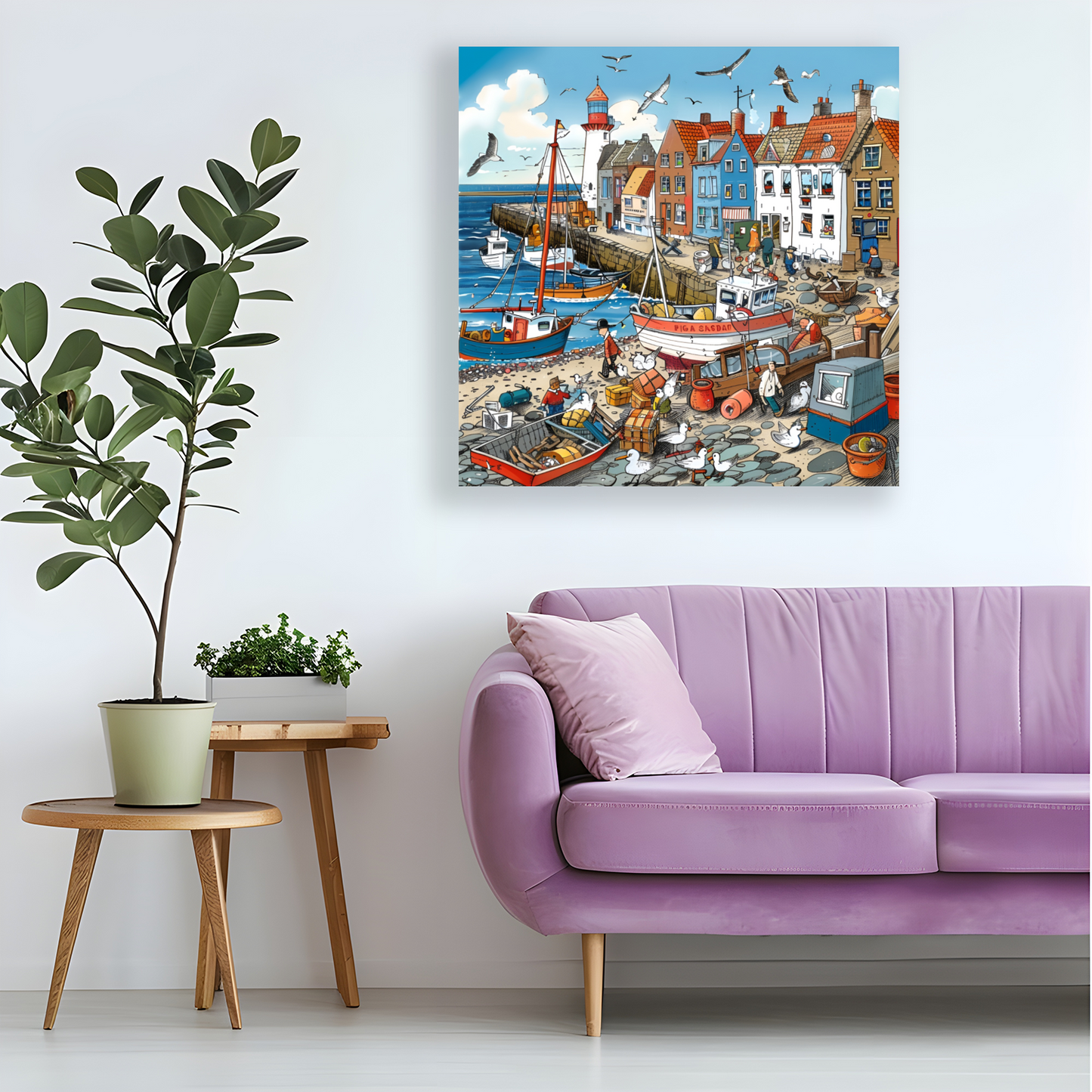 Seaside Harbor Bustle Deluxe Box Canvas Prints Square