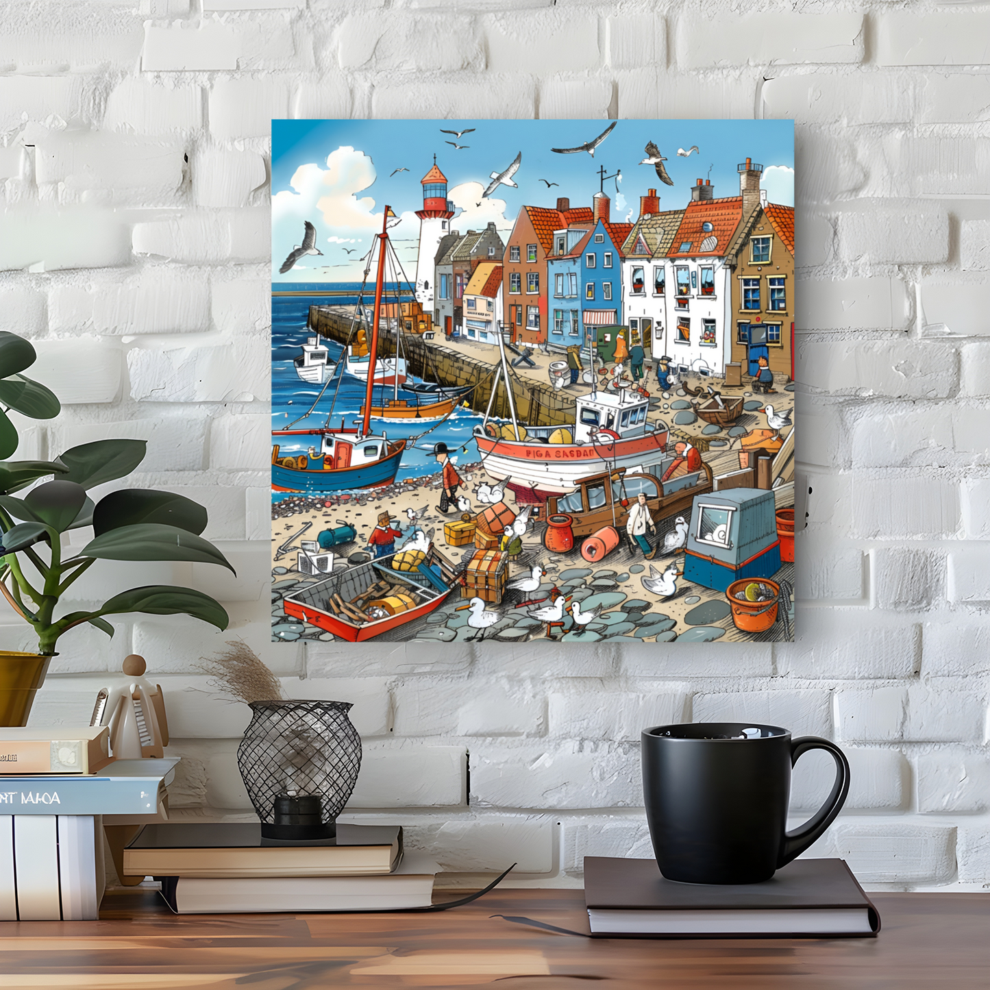 Seaside Harbor Bustle Deluxe Box Canvas Prints Square