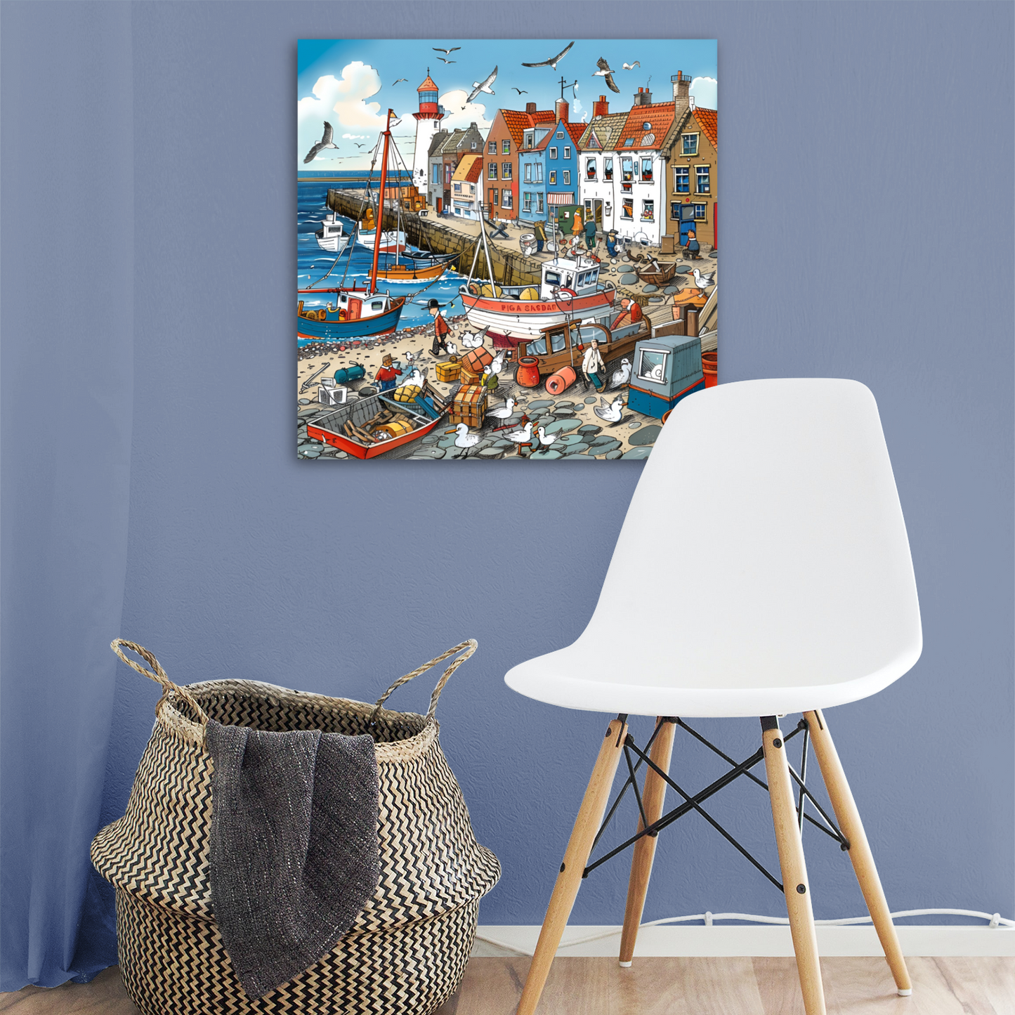 Seaside Harbor Bustle Deluxe Box Canvas Prints Square