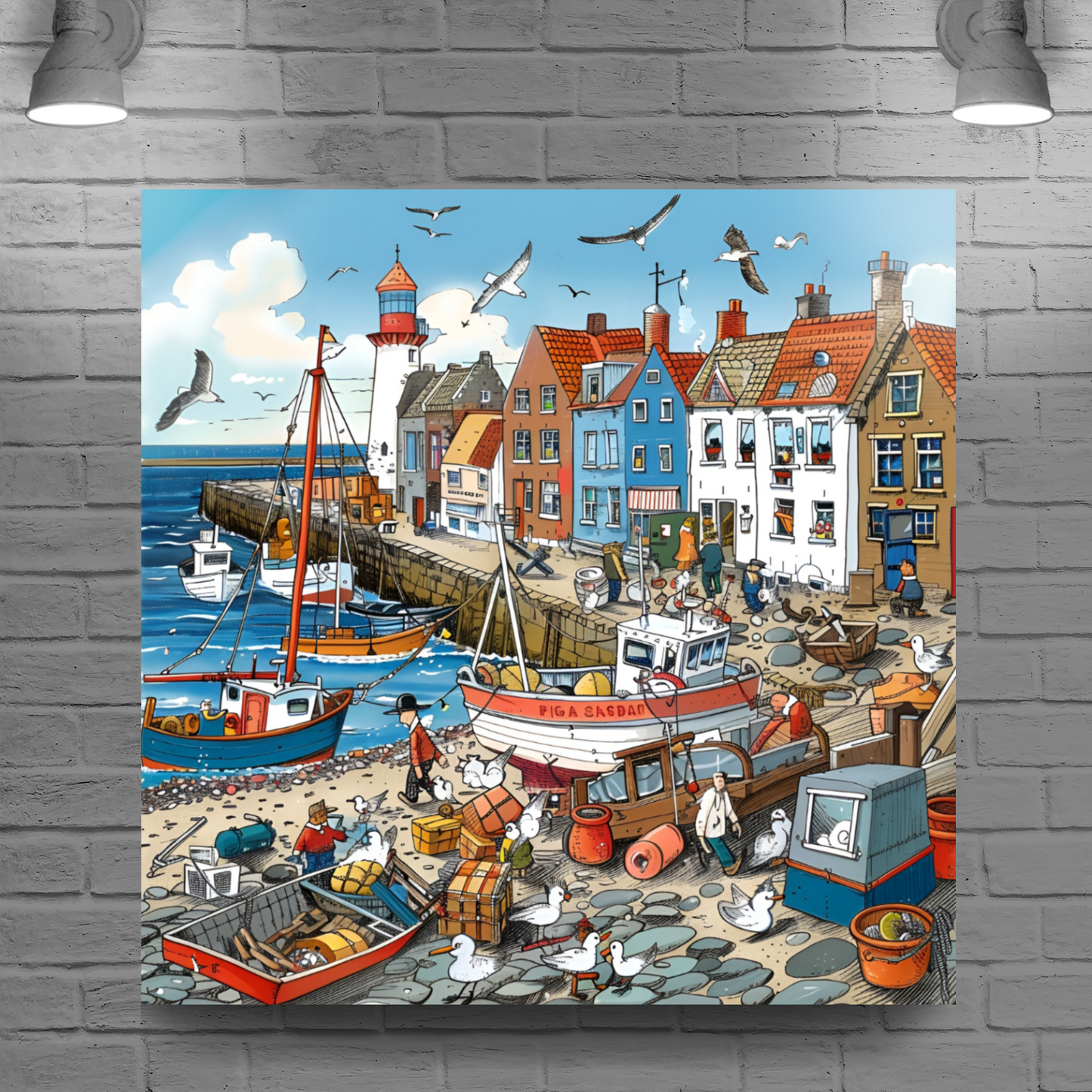 Seaside Harbor Bustle Deluxe Box Canvas Prints Square