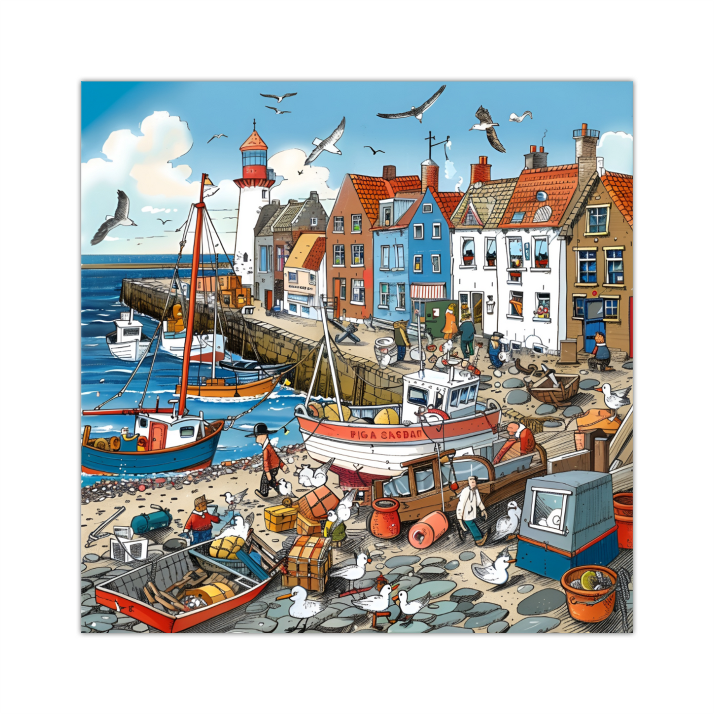 Seaside Harbor Bustle Deluxe Box Canvas Prints Square