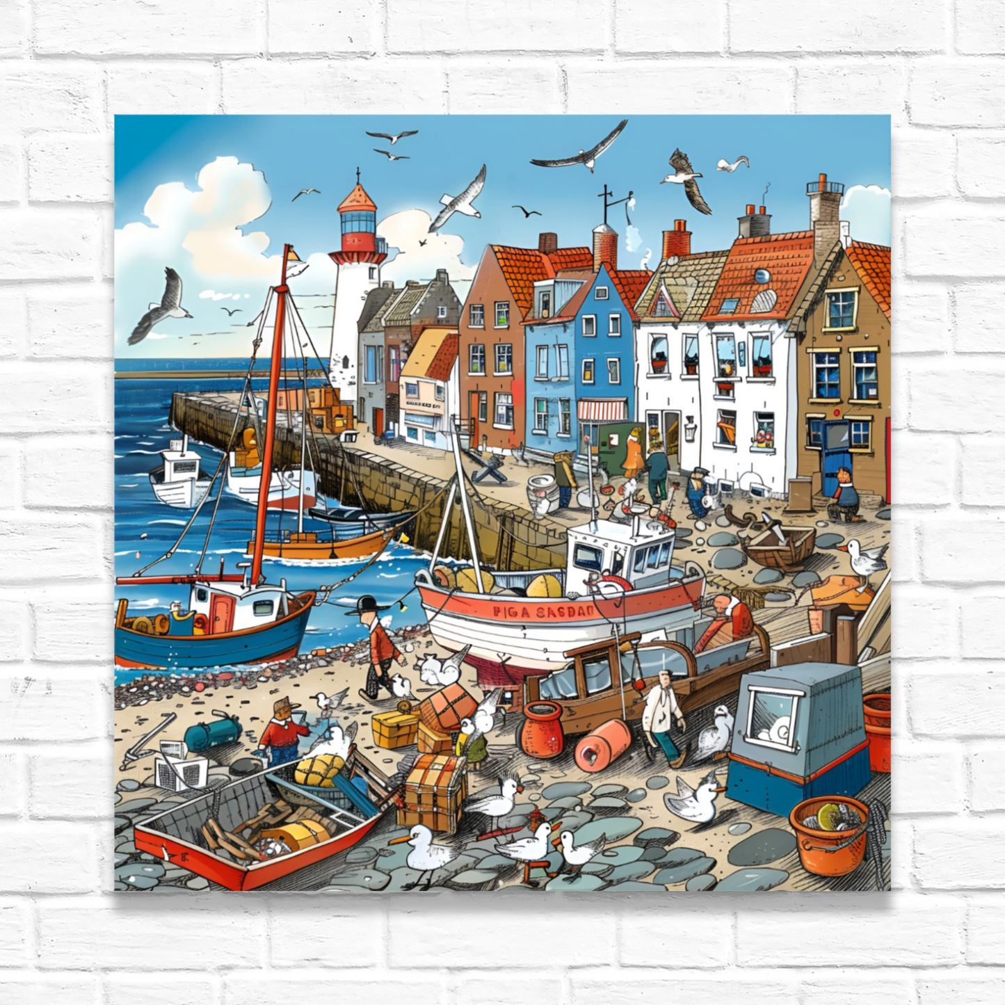 Seaside Harbor Bustle Deluxe Box Canvas Prints Square