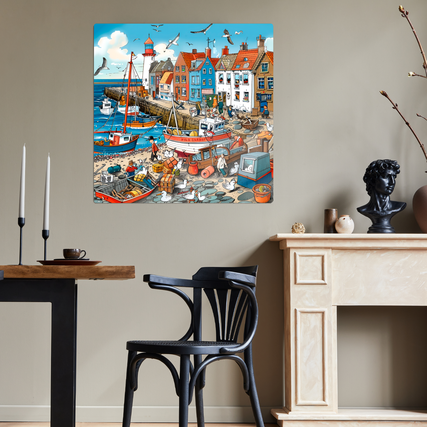 Seaside Harbor Bustle Premium Square Aluminum Prints