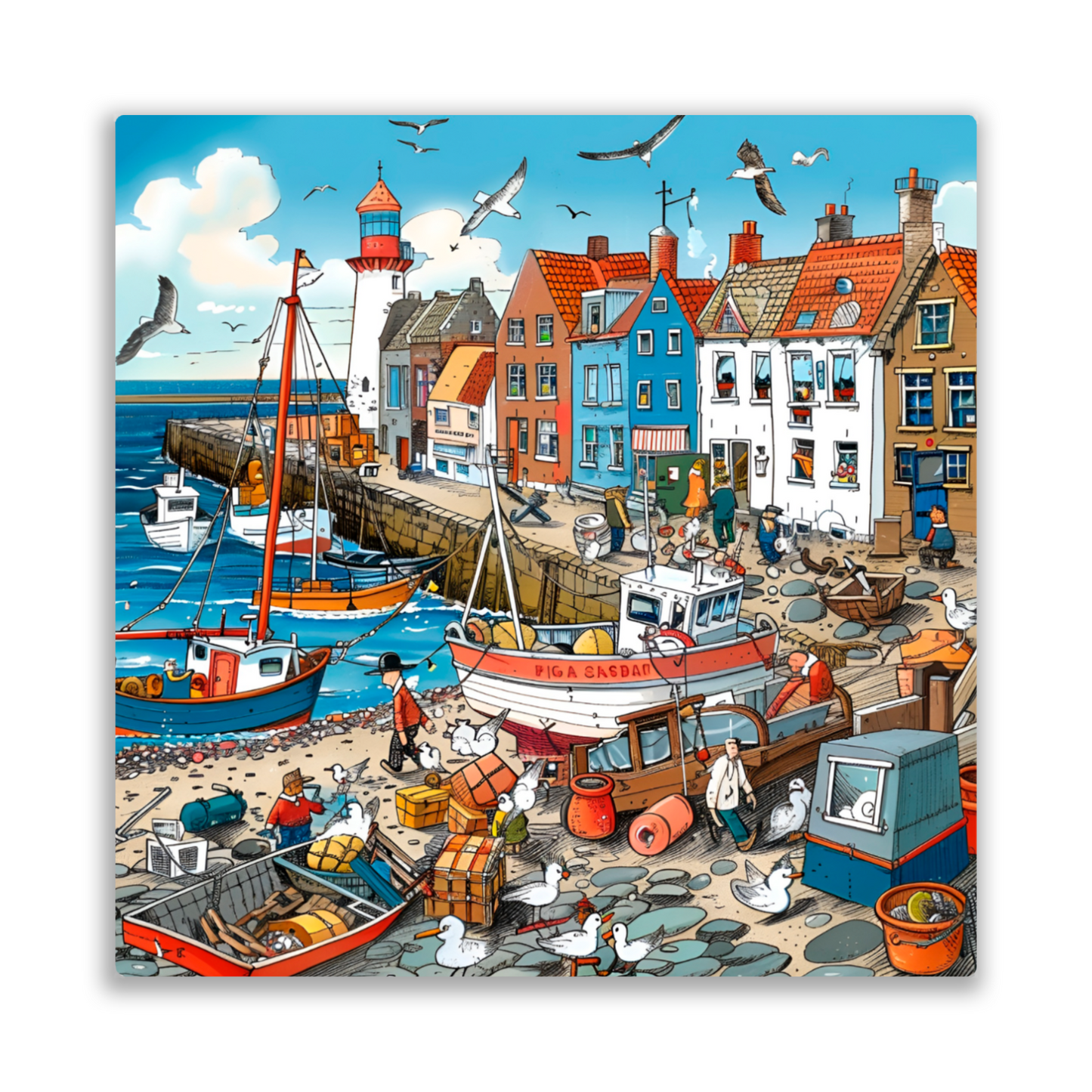 Seaside Harbor Bustle Premium Square Aluminum Prints