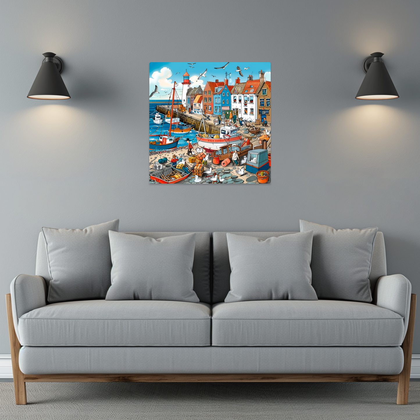 Seaside Harbor Bustle Premium Square Aluminum Prints