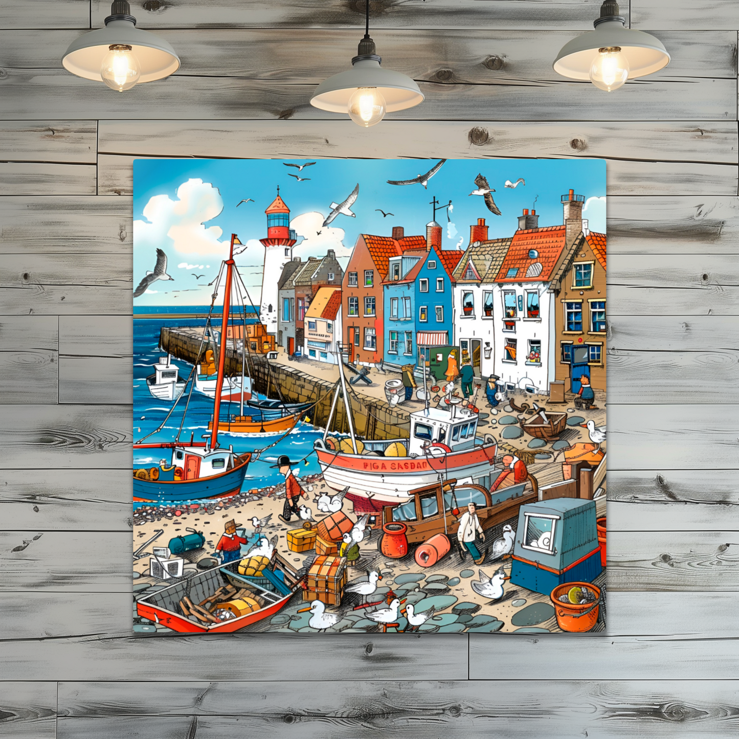 Seaside Harbor Bustle Premium Square Aluminum Prints