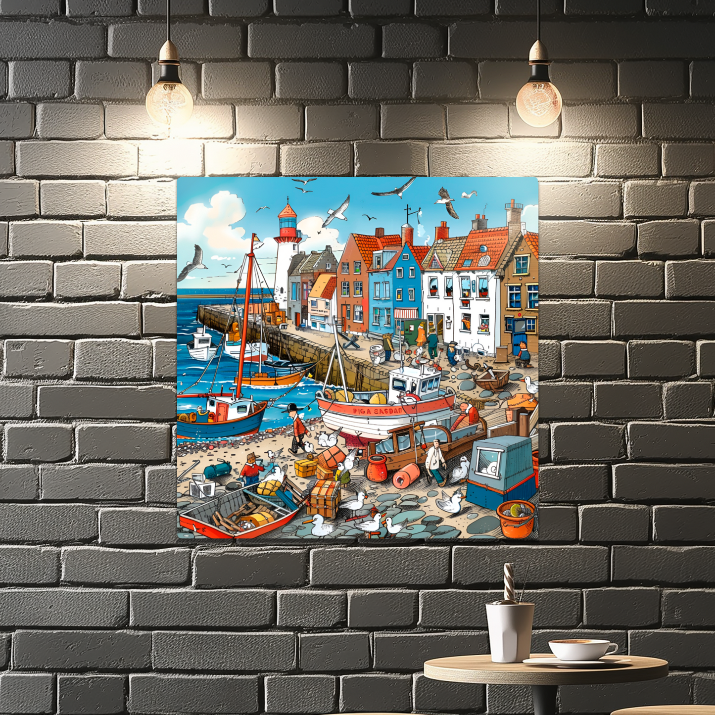 Seaside Harbor Bustle Premium Square Aluminum Prints