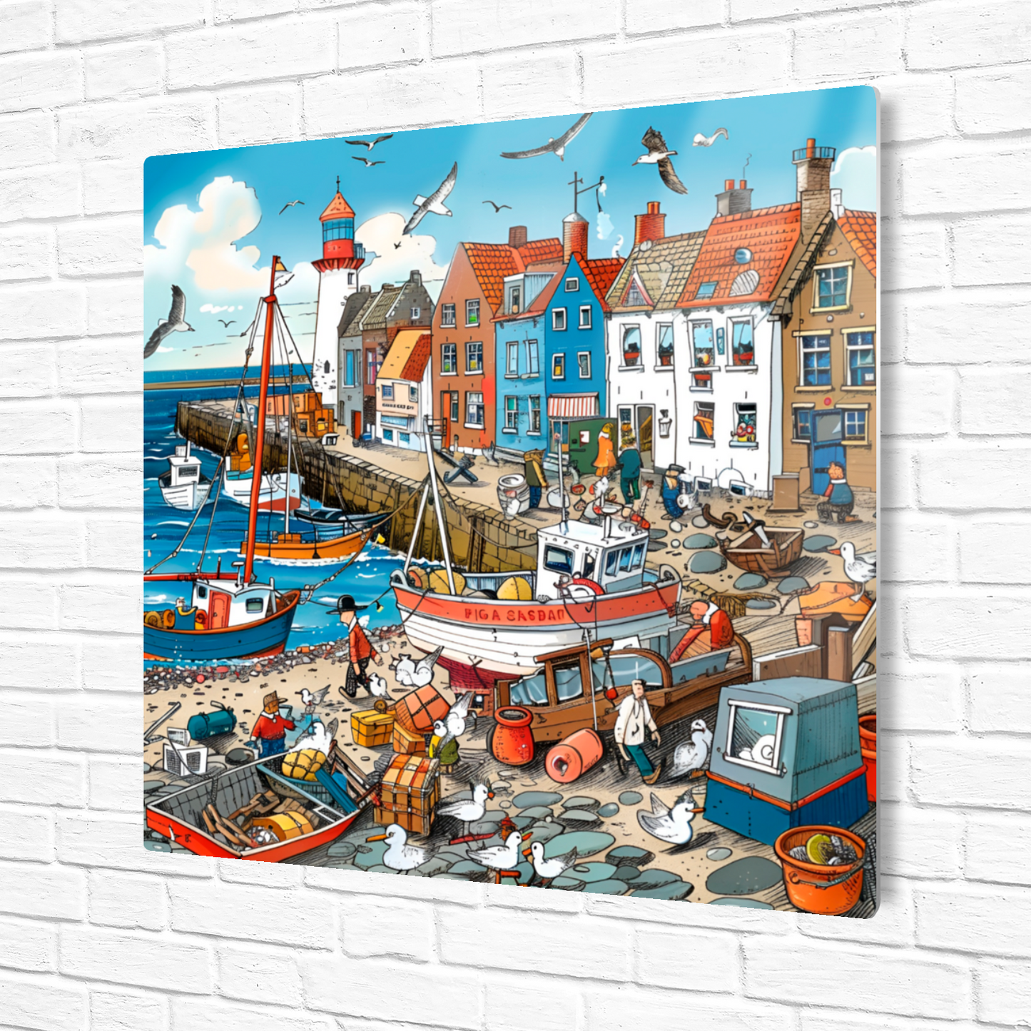 Seaside Harbor Bustle Premium Square Aluminum Prints