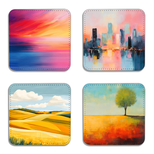 Vibrant Serenity Set Of 4 PU Leather Coasters