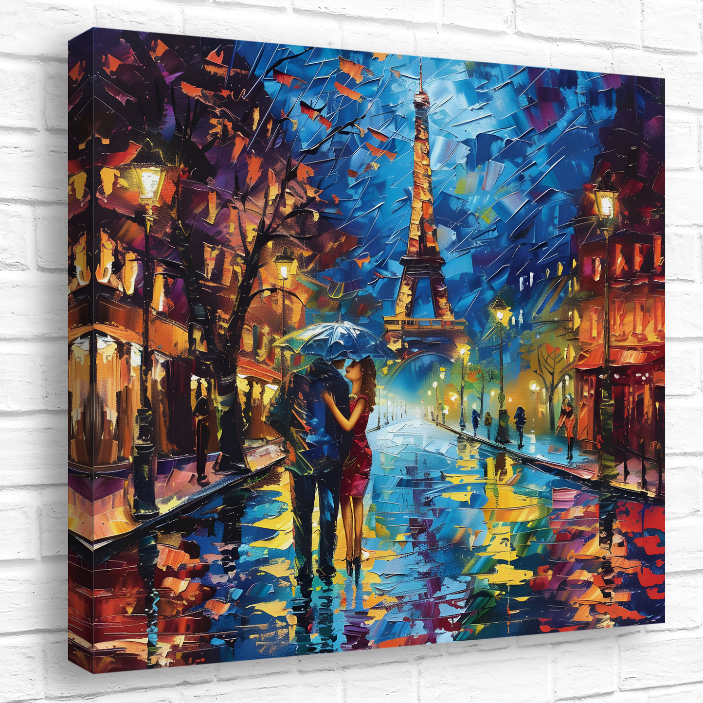 Midnight Promenade in Paris Deluxe Box Square Canvas Print