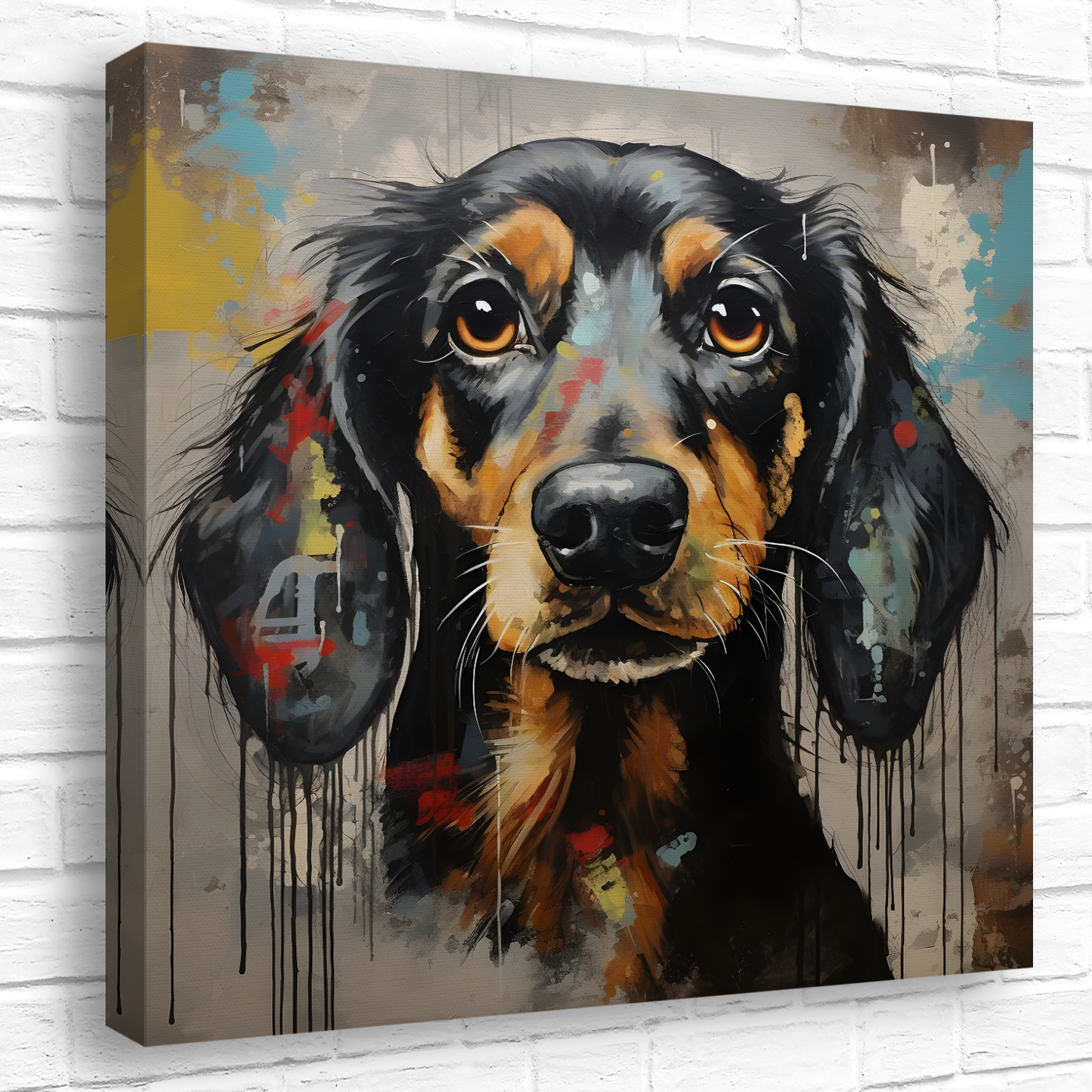 Dachshund Drip  Deluxe Box Square Canvas Prints