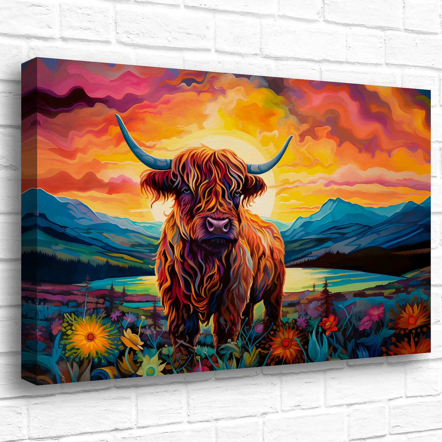 Highland Cow Deluxe Box Landscape Canvas Print