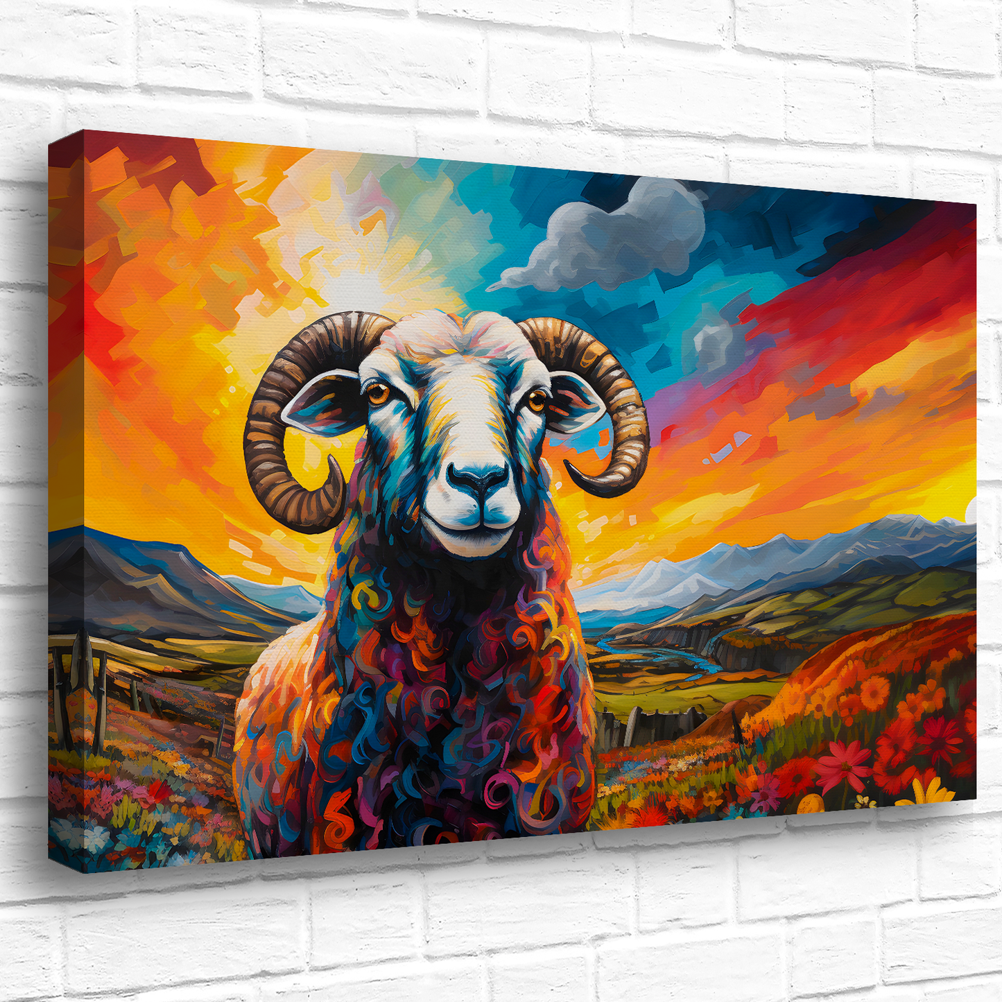 Black Faced Sheep Deluxe Box Landscape Canvas Print