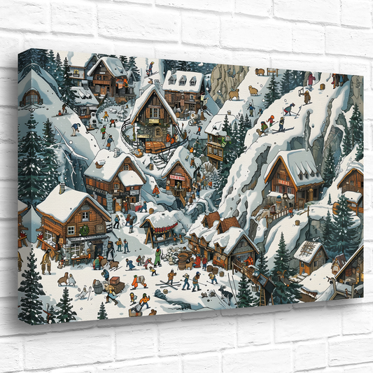 Snowy Mountain Village Deluxe Box Canvas Prints Landscape