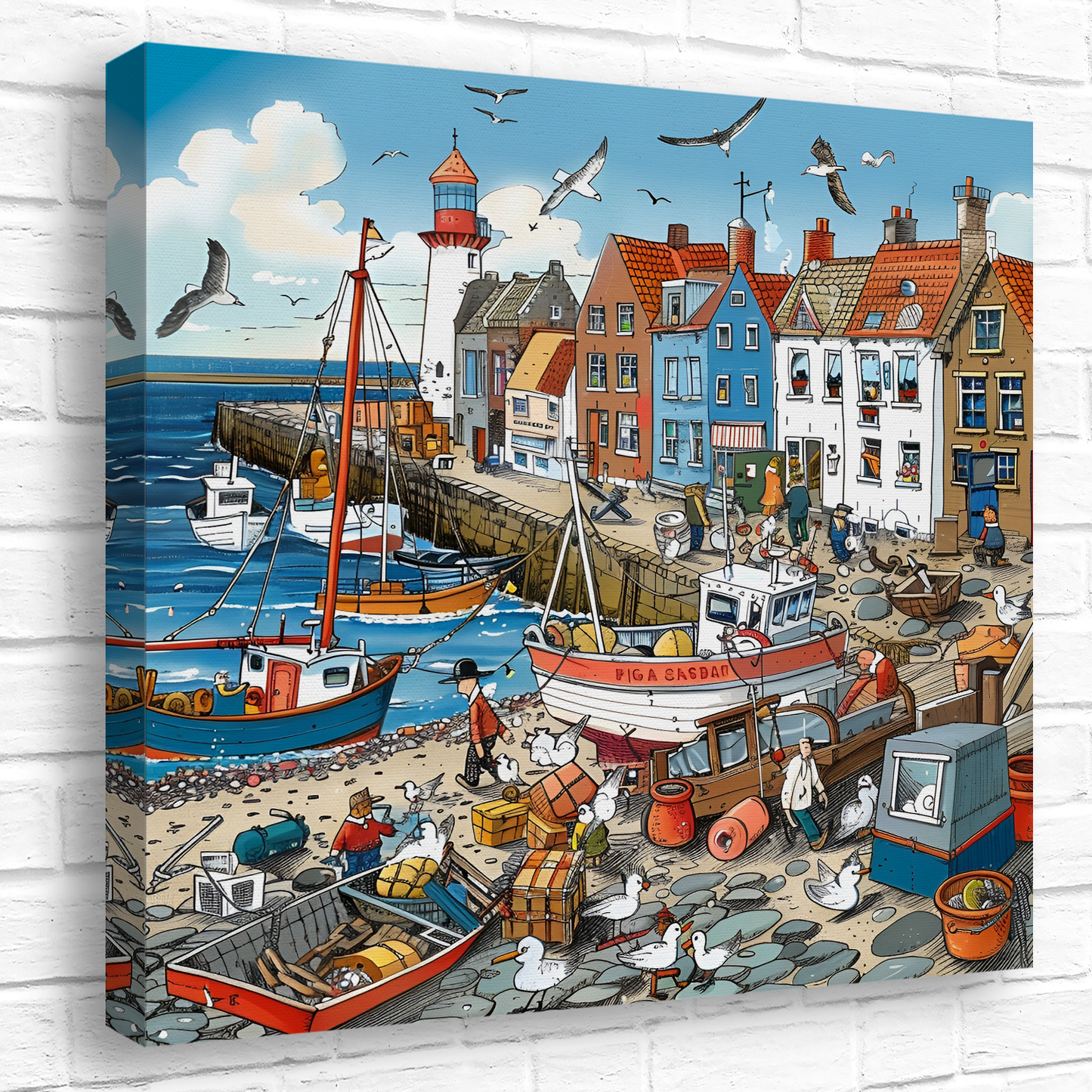 Seaside Harbor Bustle Deluxe Box Canvas Prints Square