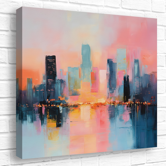 City Lights at Dusk Deluxe Box Canvas Prints Square