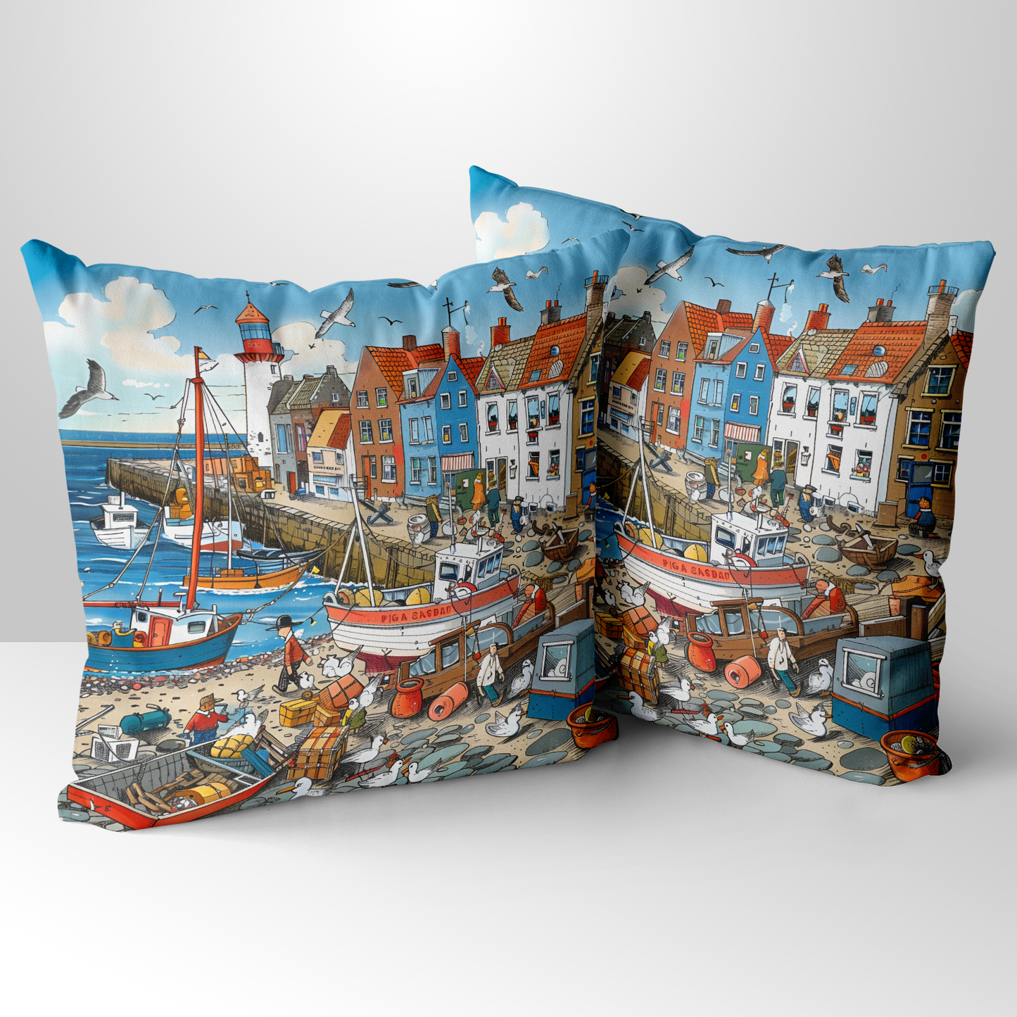 Seaside Harbor Bustle Hand Made Poly Linen Cushions