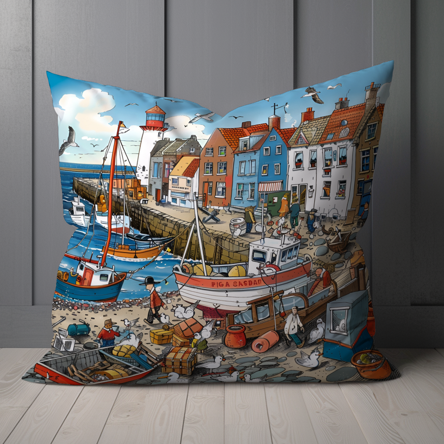 Seaside Harbor Bustle Hand Made Poly Linen Cushions